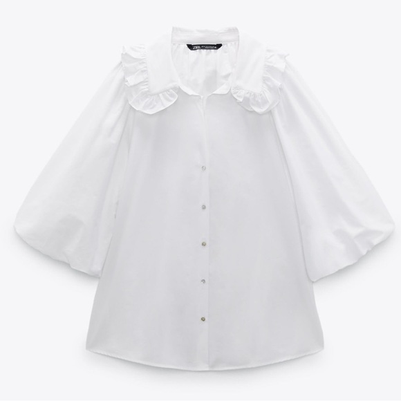 Zara Poplin Puff Short Sleeve and Ruffle Collar - Picture 1 of 10